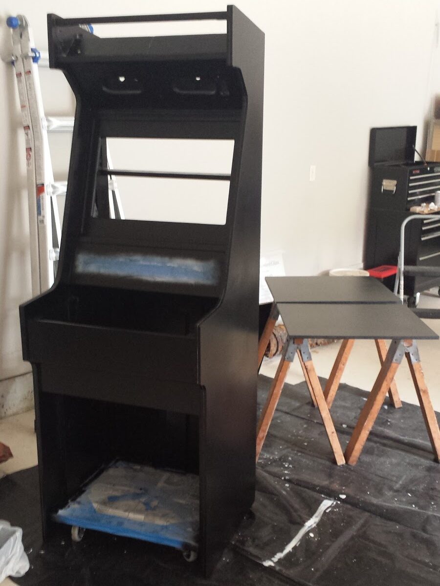 Arcade cabinet, with first coat of black satin paint applied