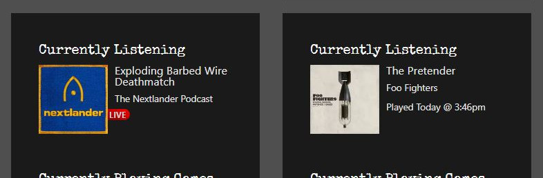 A side-by-side view of a WordPress widget showing a currently-playing song, and the last song scrobbled to Last.FM