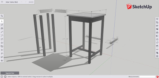 Google SketchUp drawing showing plans for end table